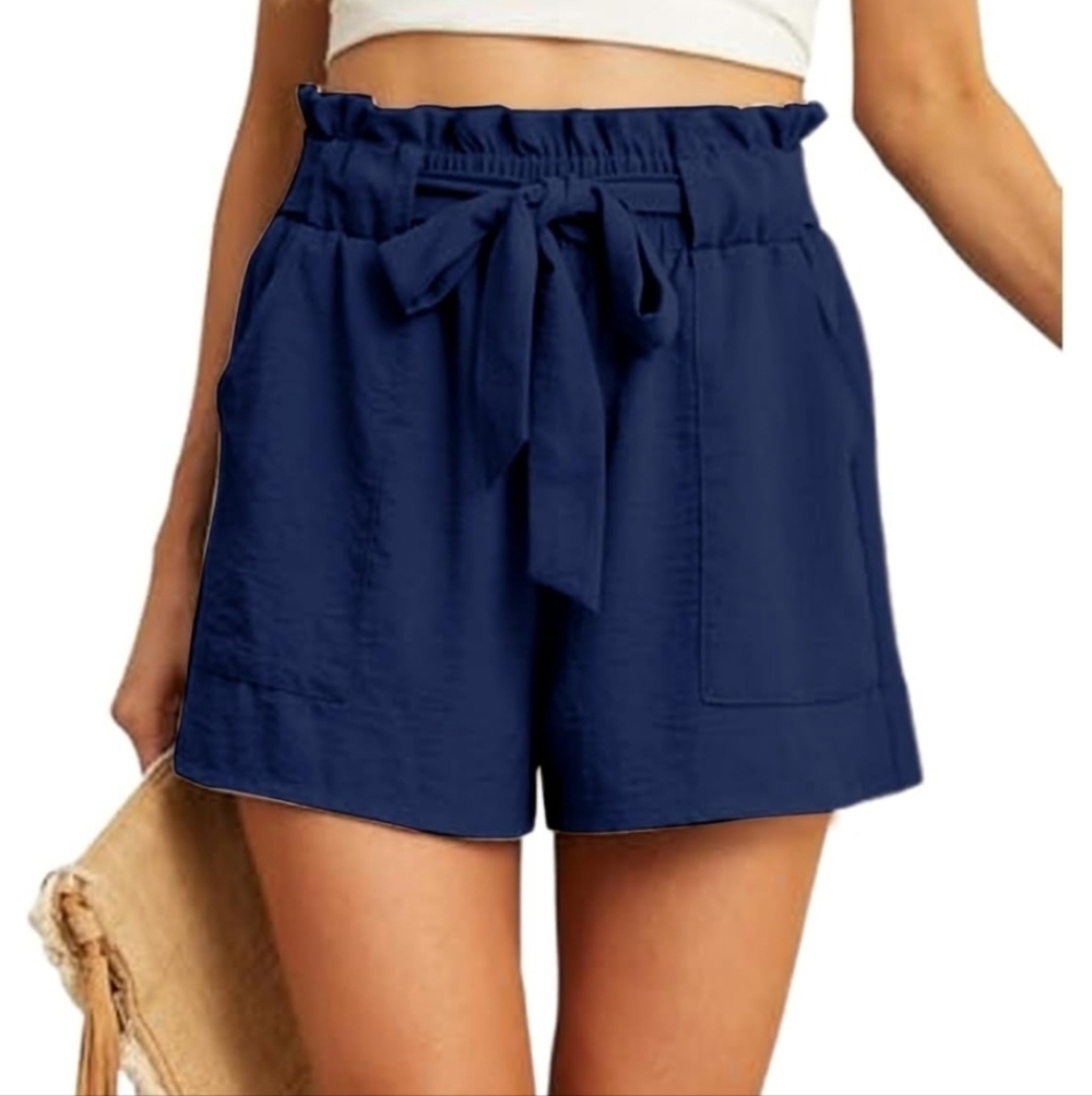 NEW Plus Size Navy Shorts Ruffle Knot Design - Picture 2 of 5